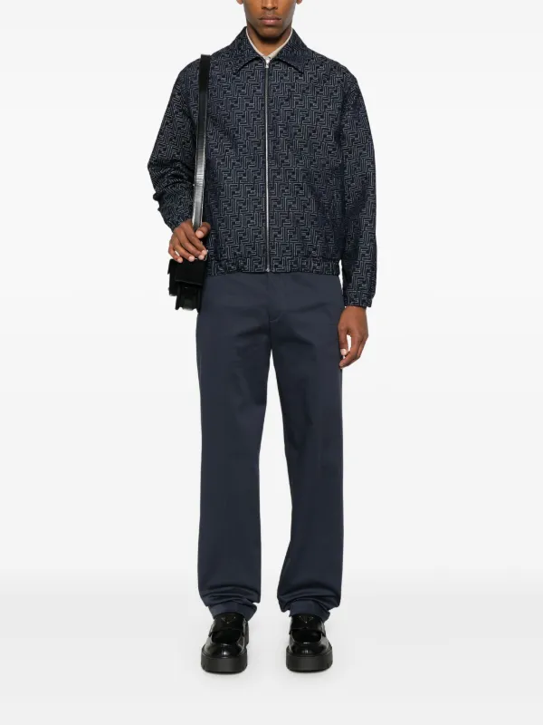 FENDI $4400 Brown Waxed FF Jacquard Blouson Jacket New And