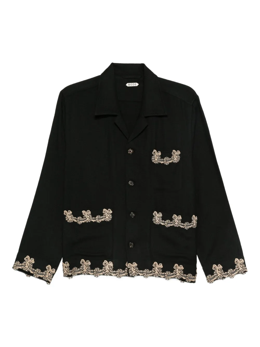 BODE embroidered-pocket wool overshirt | Black | Image 1