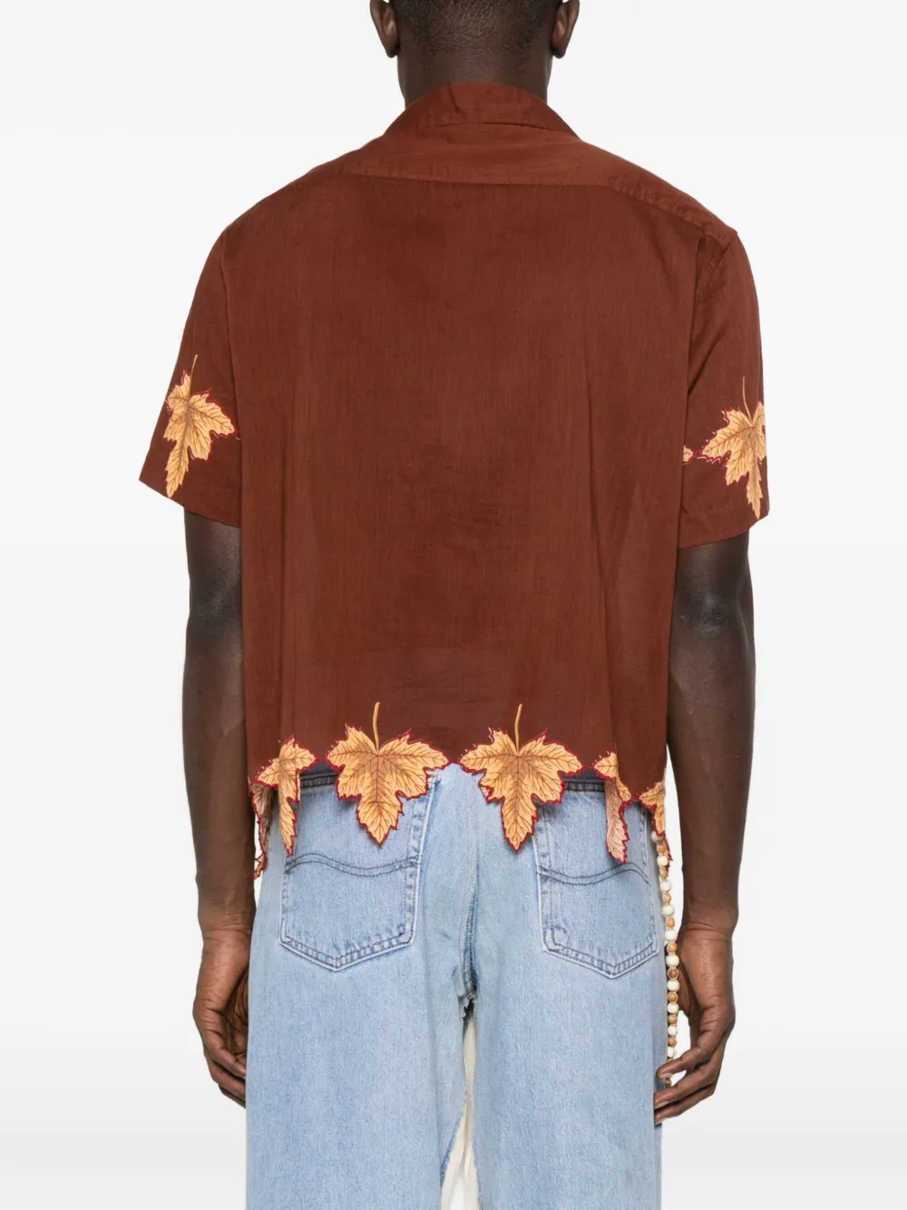 Bode Leaf-print Scalloped Shirt In Brown