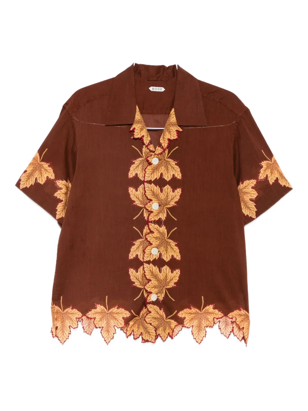 Bode Leaf-print Scalloped Shirt In Brown