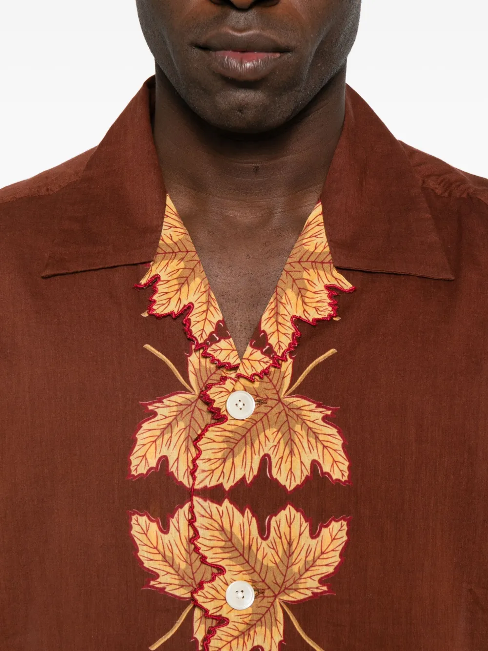 Bode Leaf-print Scalloped Shirt In Brown