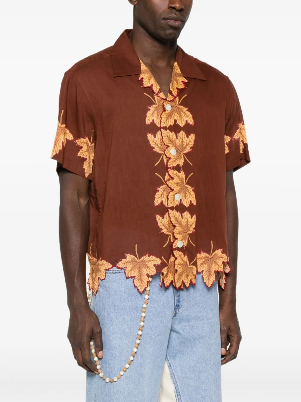 BODE Gewelfd overhemd met bladerprint Bruin