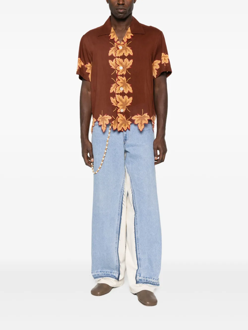 BODE leaf-print scalloped shirt - Bruin