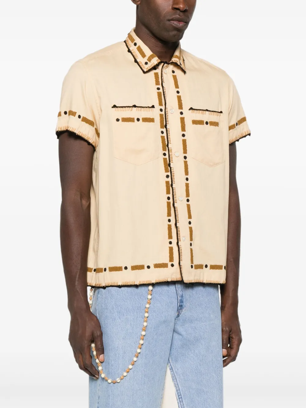BODE Overhemd met kralen borduurwerk Beige