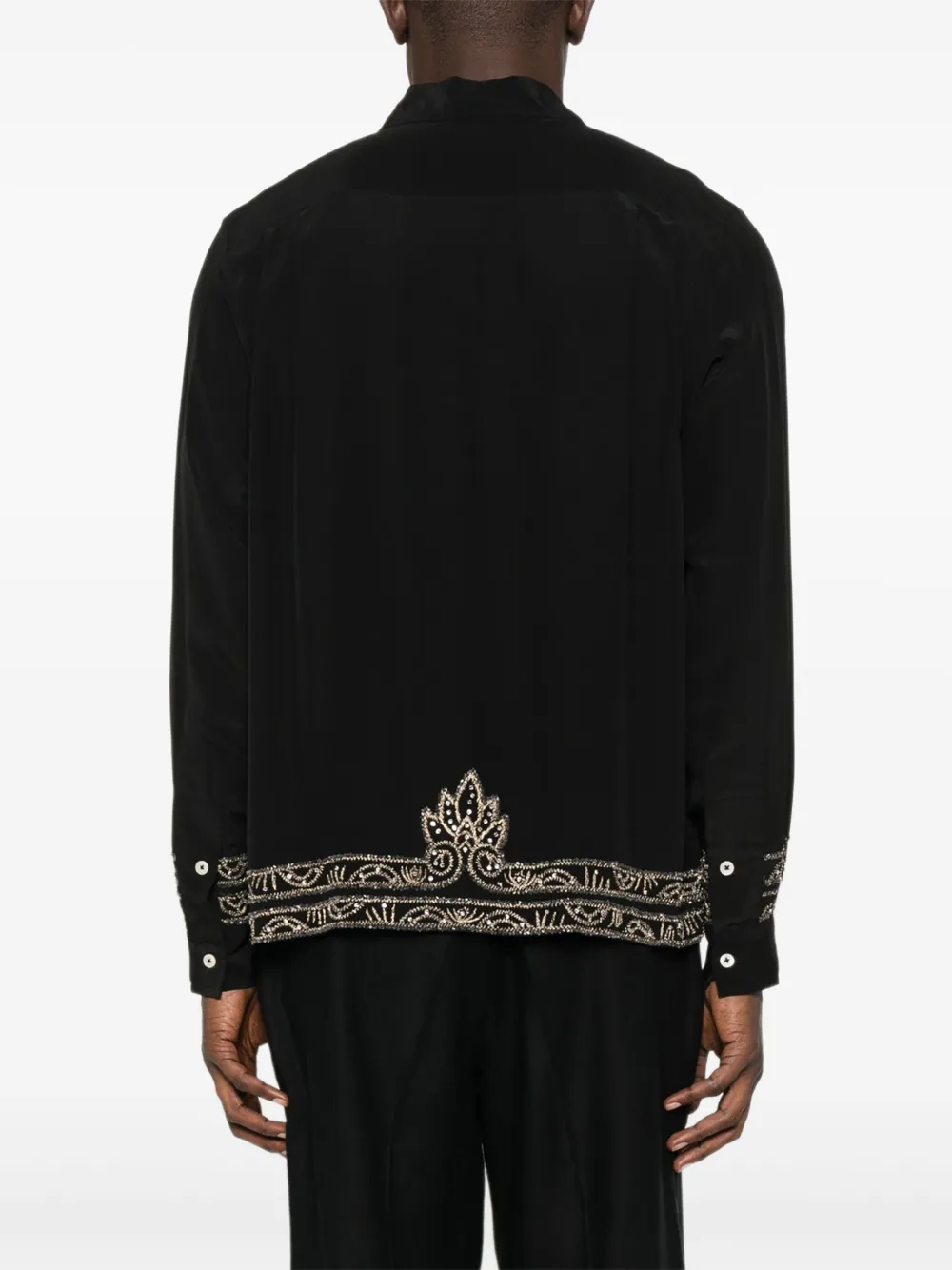 Bode Beaded Epoque Silk Button-up Shirt In Black