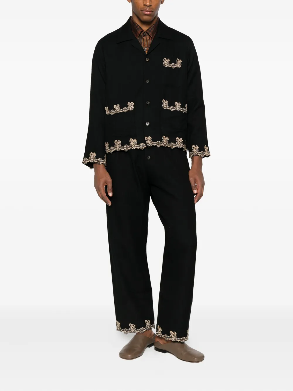 BODE lace-trimmed drawstring trousers - Zwart