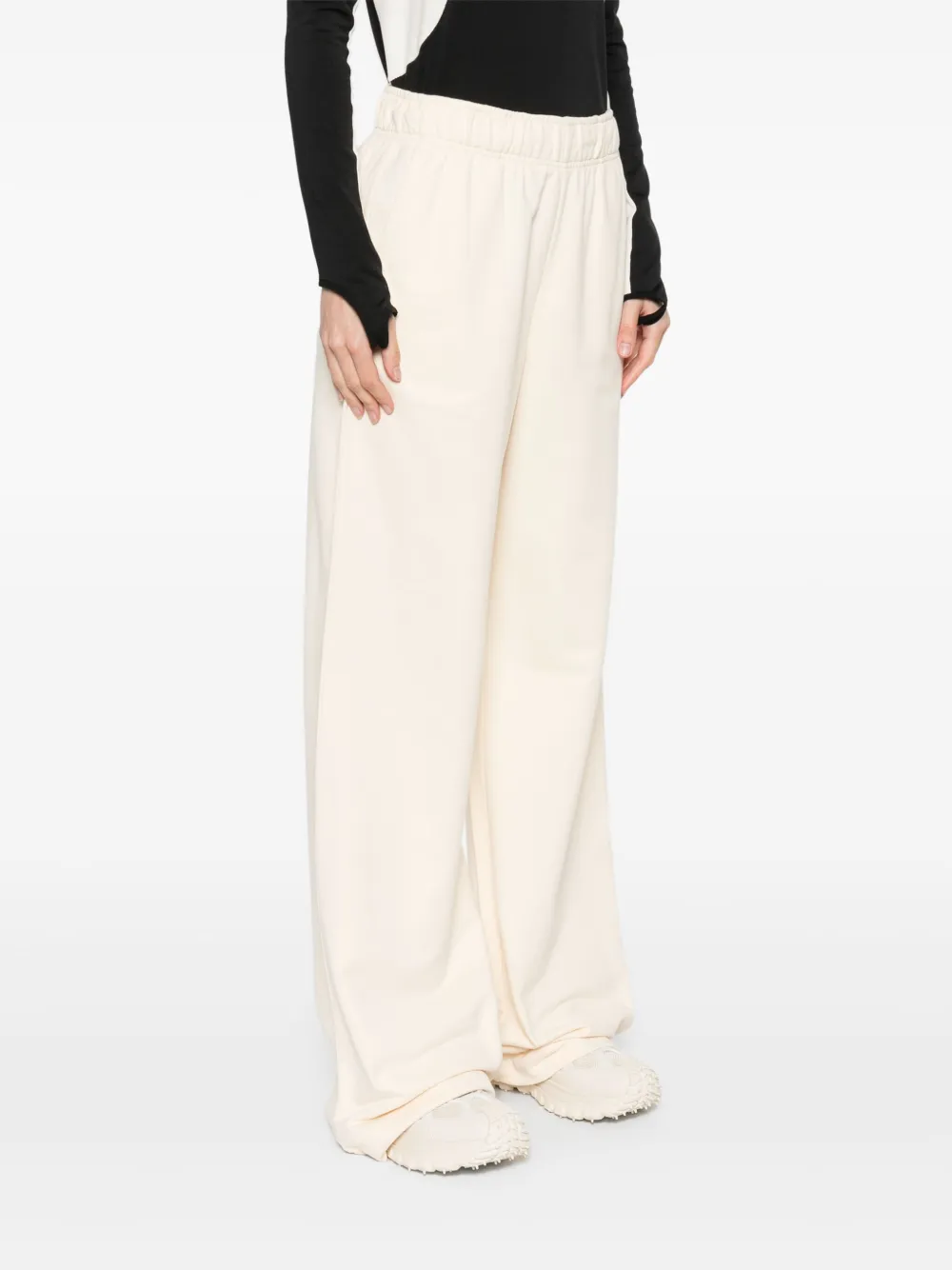 Shop Moncler Cotton Wide-leg Track Pants In Neutrals