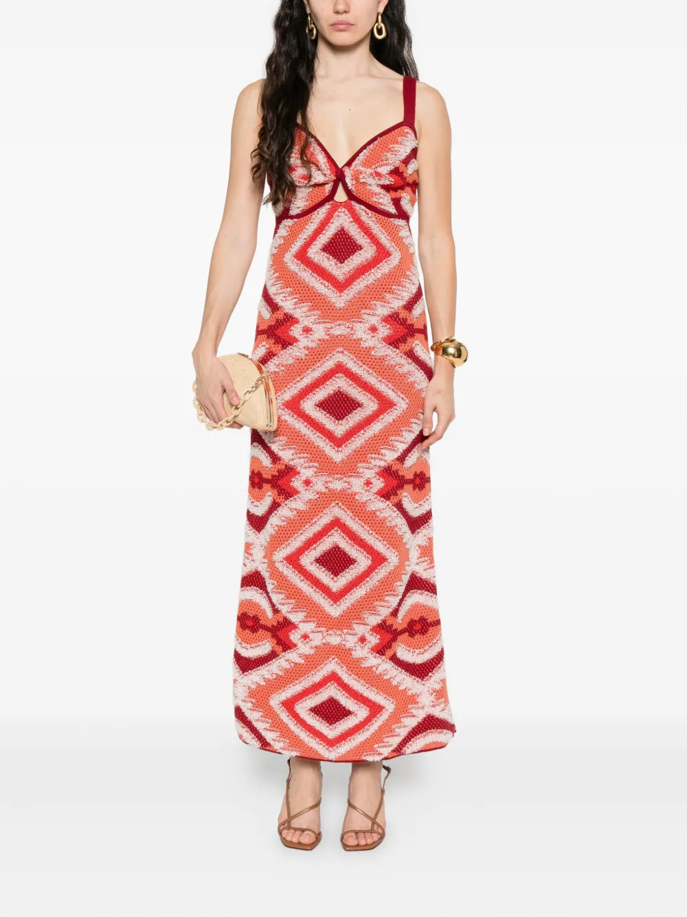 Johanna Ortiz Vintage Affair geometric-pattern midi dress Rood