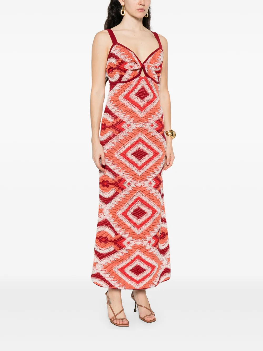 Johanna Ortiz Vintage Affair midi-jurk met geometrisch patroon Rood