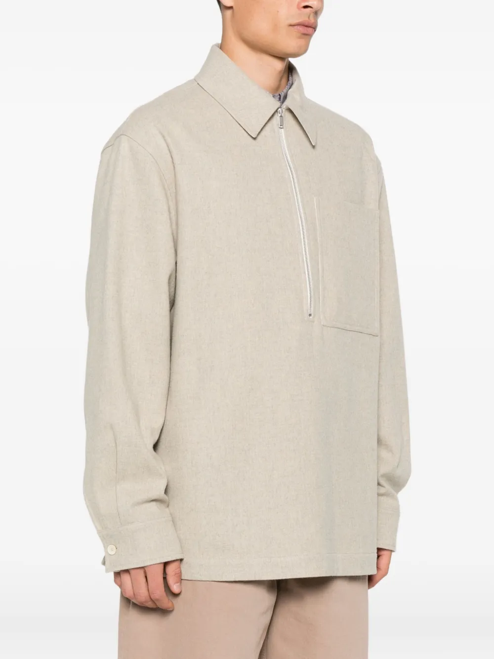 Jil Sander flannel wool polo shirt Beige