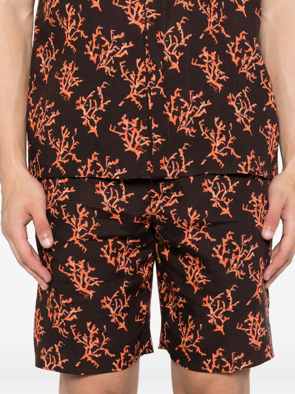 FENDI Linnen shorts met koraalprint Bruin