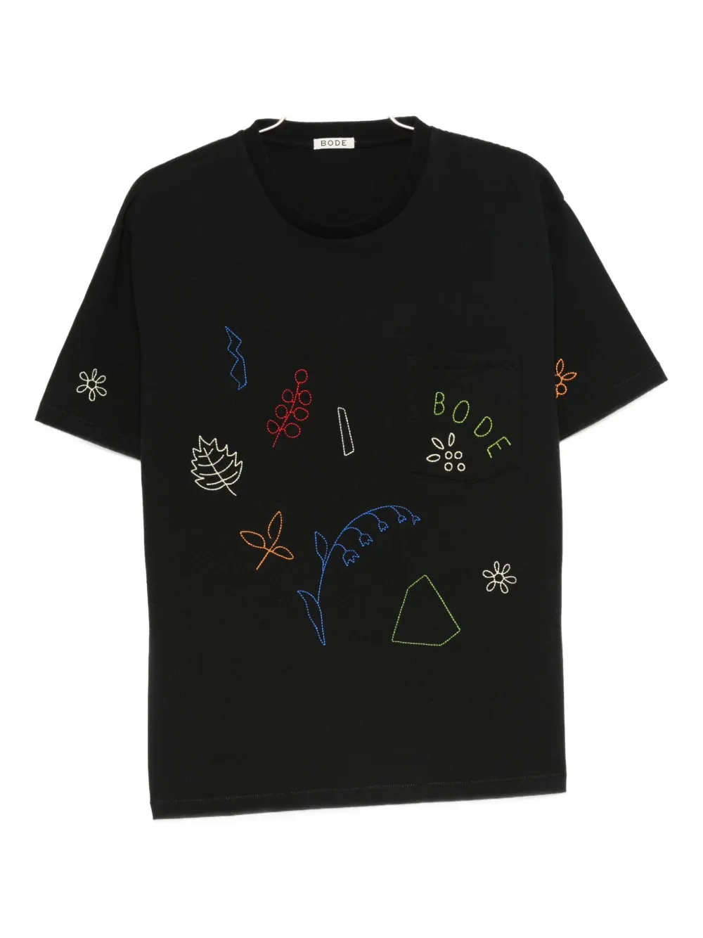 Bode Field Guide Embroidered Cotton-jersey T-shirt In Black