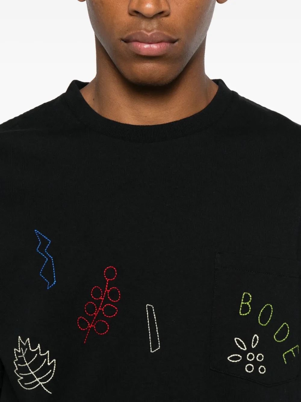 Bode Field Guide Embroidered Cotton-jersey T-shirt In Black