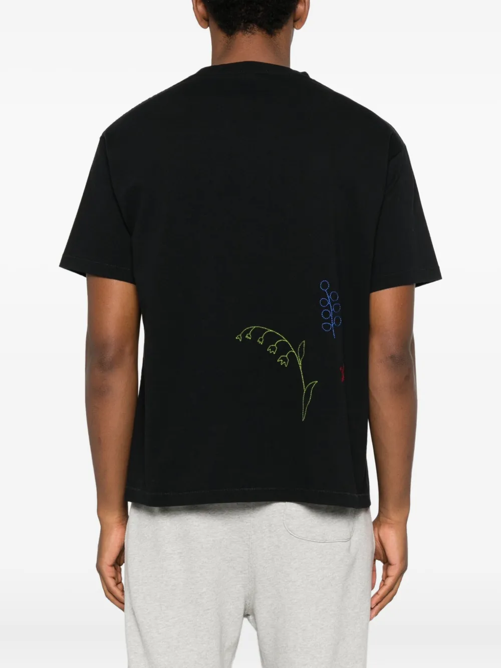 Bode Field Guide Embroidered Cotton-jersey T-shirt In Black
