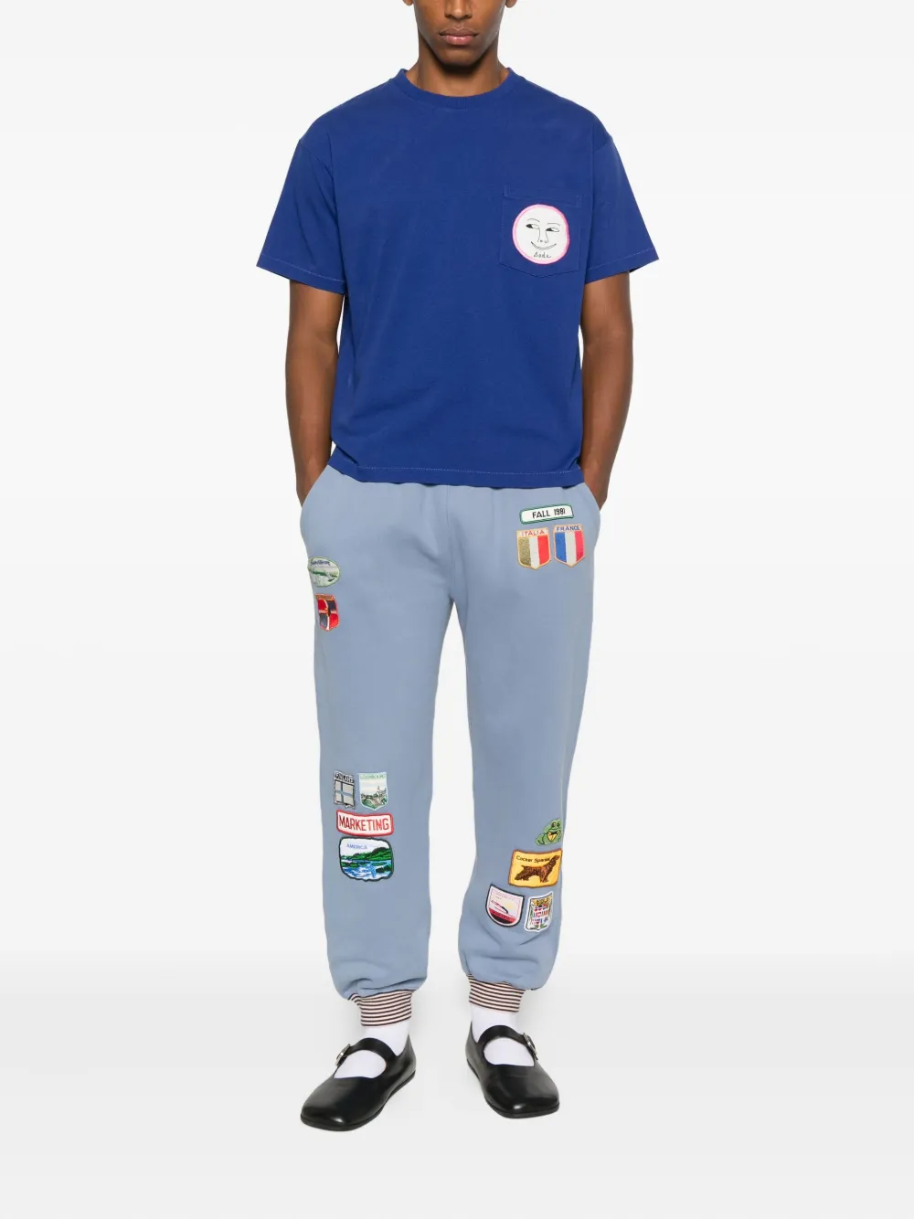 Bode Pocket Moon-face T-shirt In Blue
