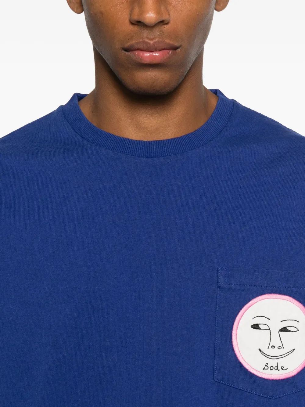 Bode Pocket Moon-face T-shirt In Blue