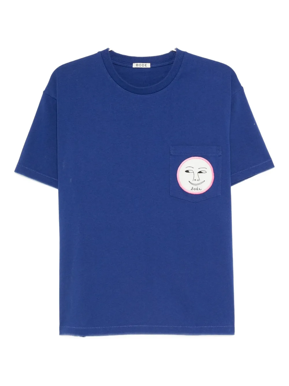 Bode Pocket Moon-face T-shirt In Blue