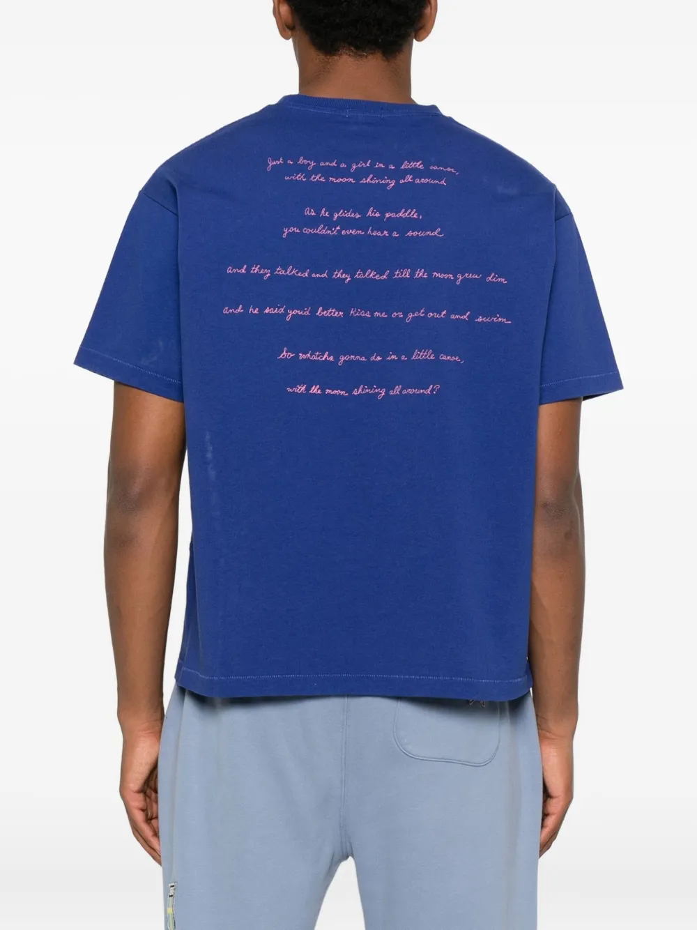 Bode Pocket Moon-face T-shirt In Blue