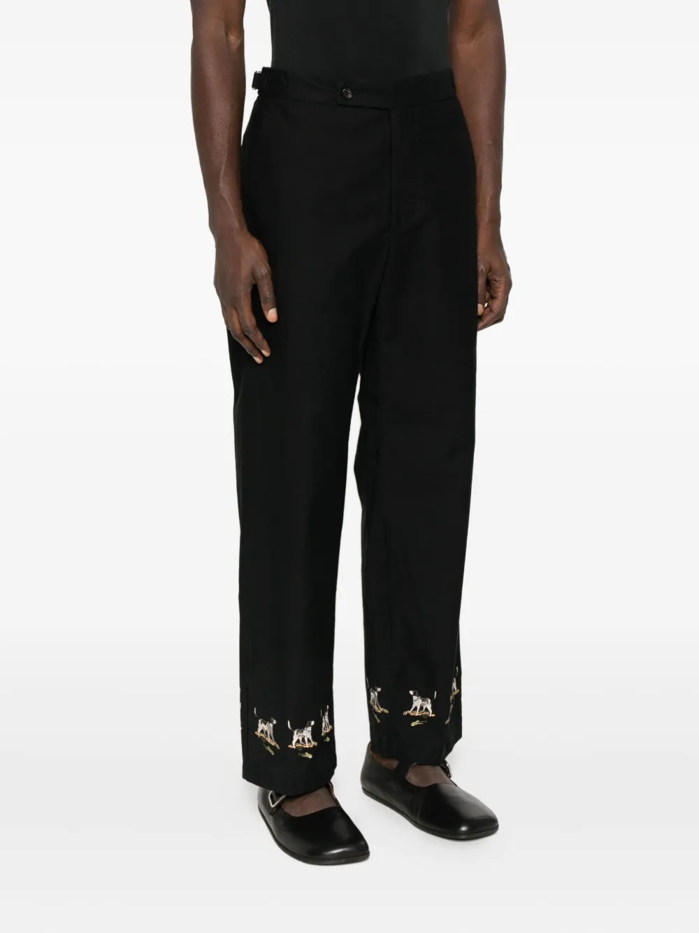 Bode Embroidered Side-buckle Pants In Black