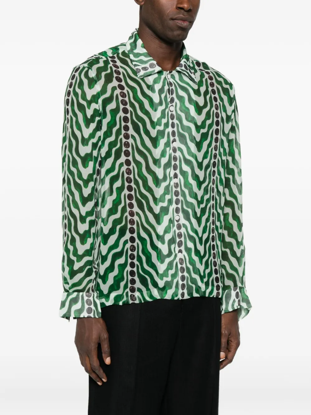 Bode Wave-pattern Shirt In Green