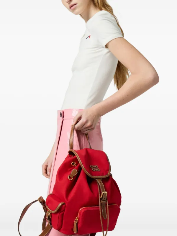 Miu Miu logo-lettering Backpack | Red | FARFETCH