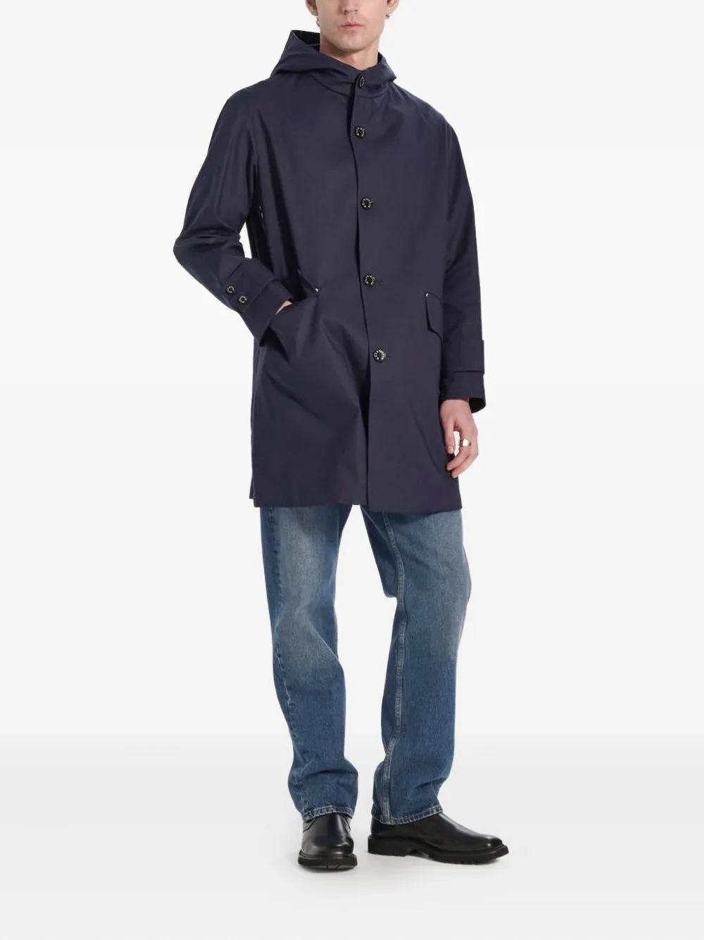 Mackintosh Humbie Raintec Hooded Button-fastening Coat In Blue
