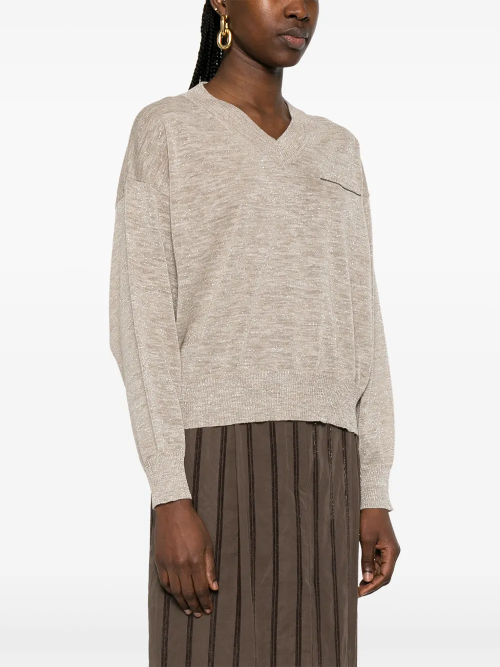 Brunello Cucinelli Fijngebreid T-shirt Beige