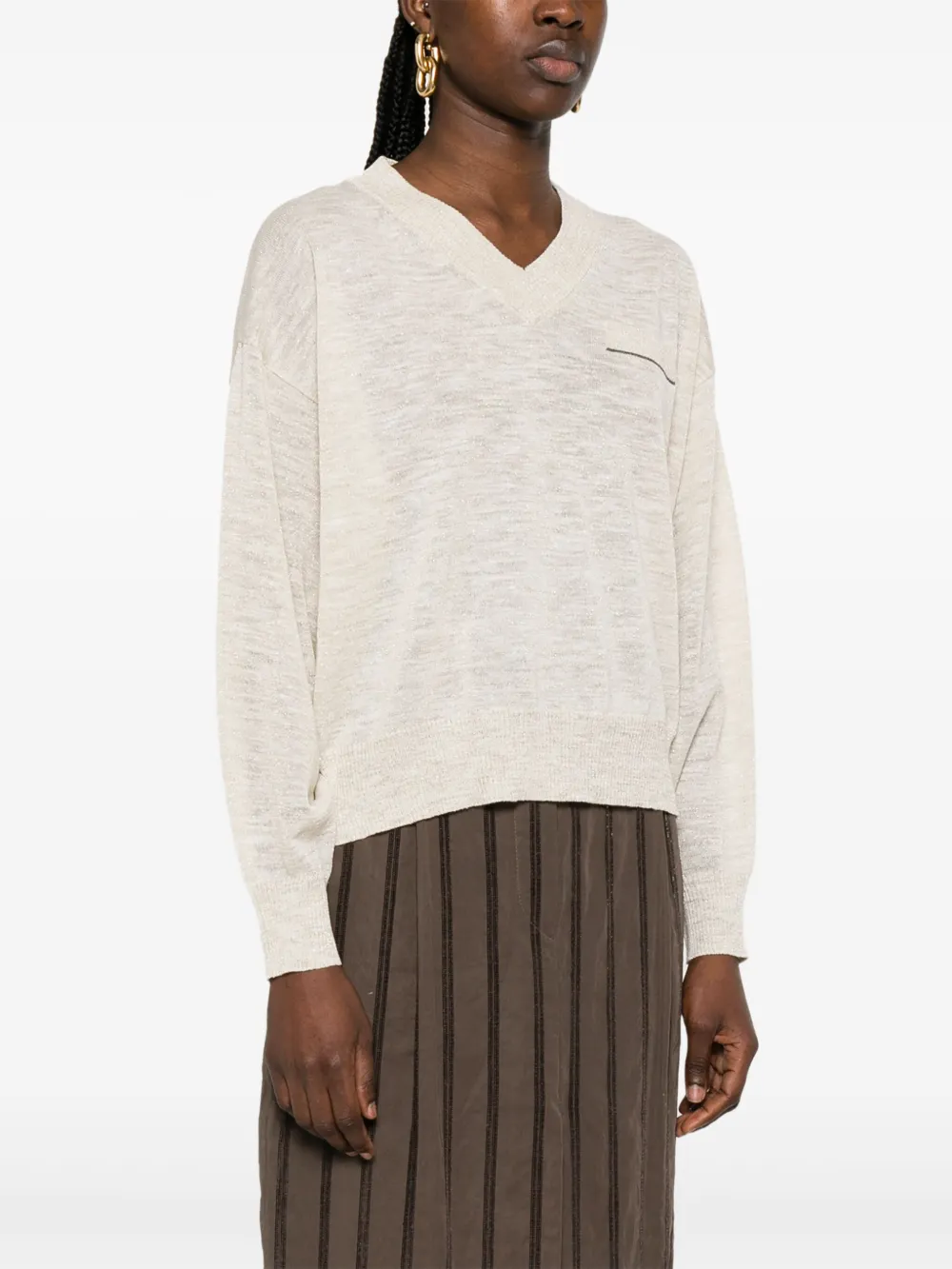 Brunello Cucinelli Fijngebreid T-shirt Beige