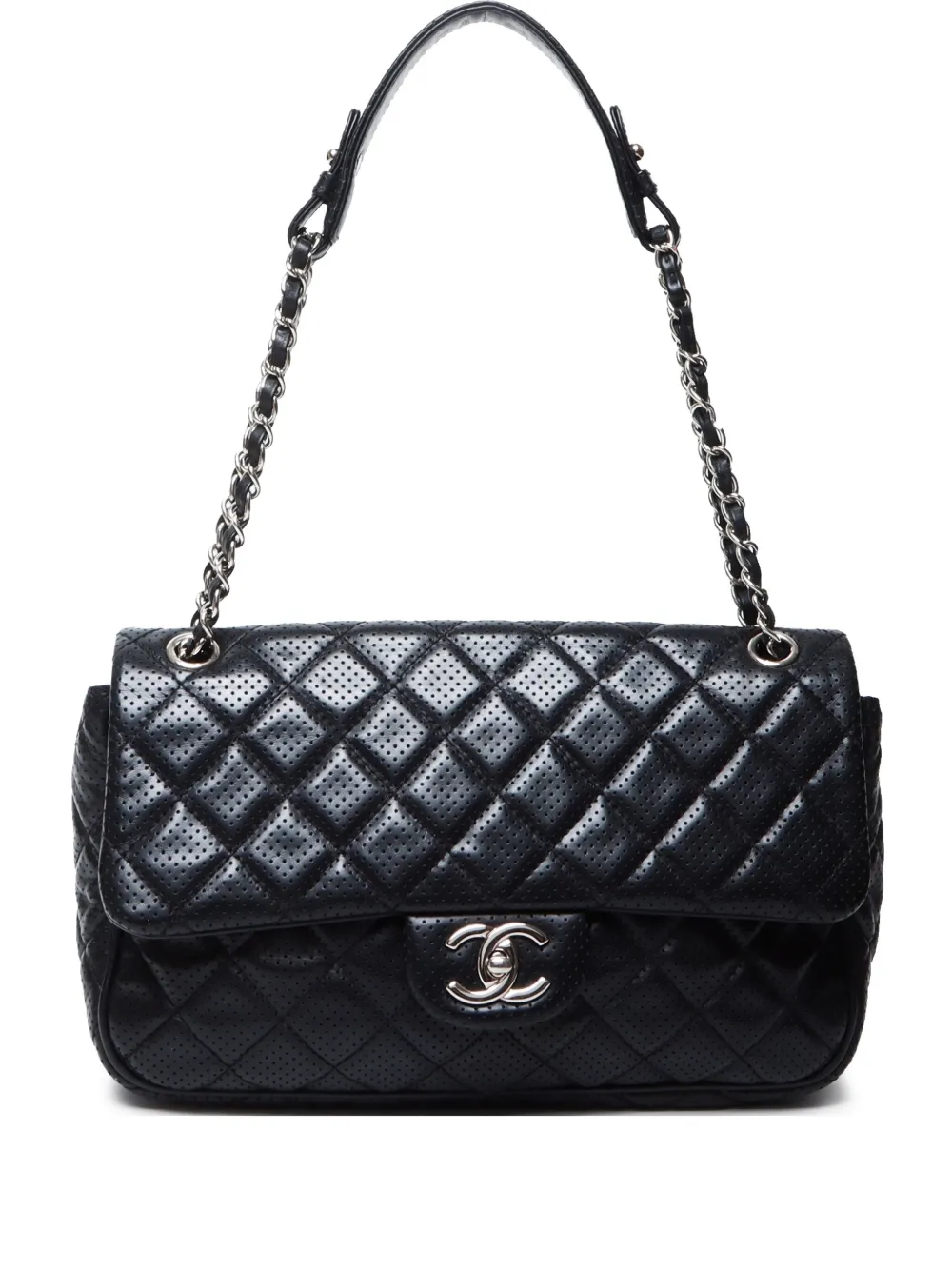 CHANEL Pre-Owned sac porté épaule Flap à design perforé (2014) | noir | Image 1