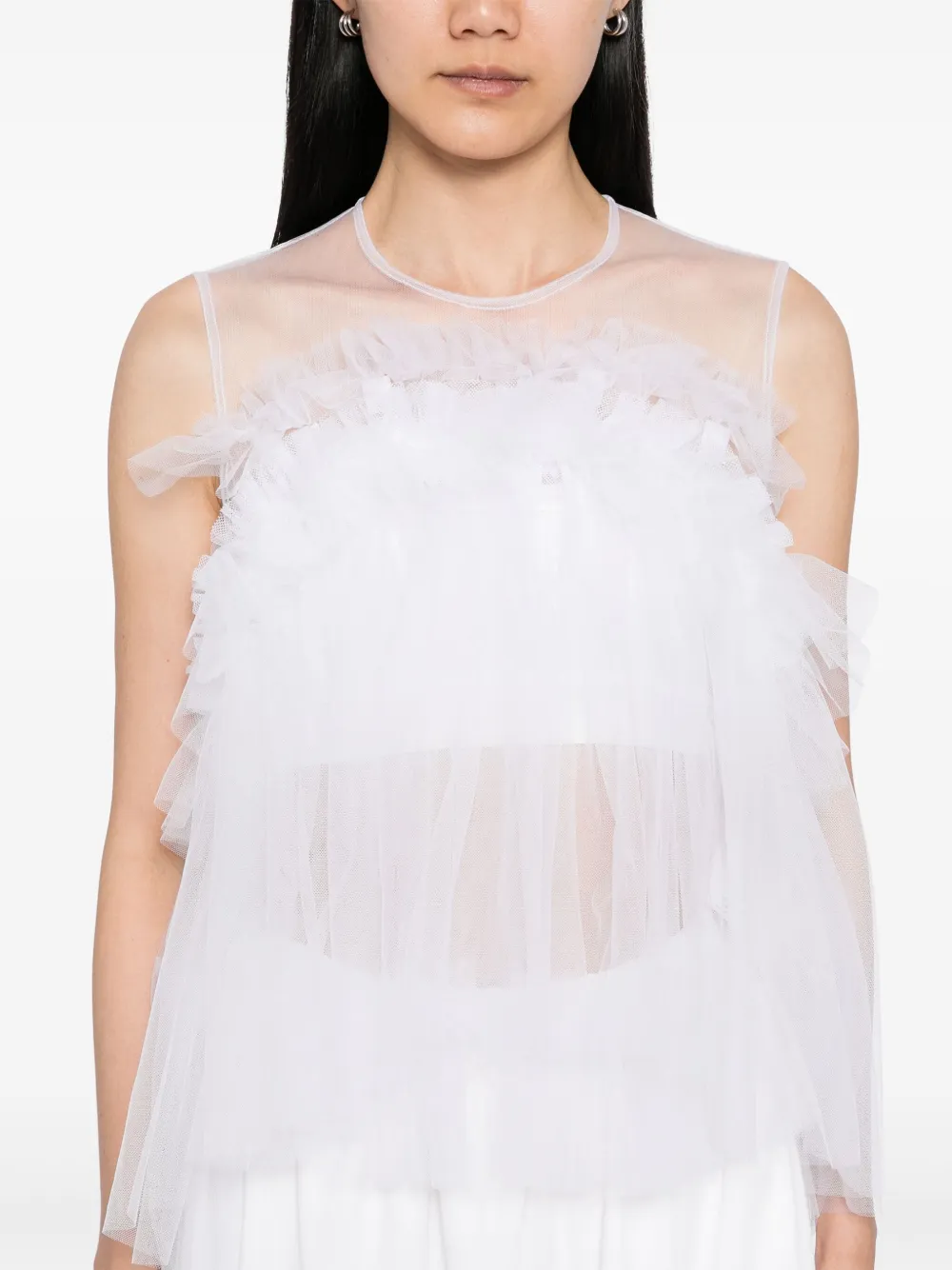 Shop Noir Kei Ninomiya Tulle Ruffle Blouse In White