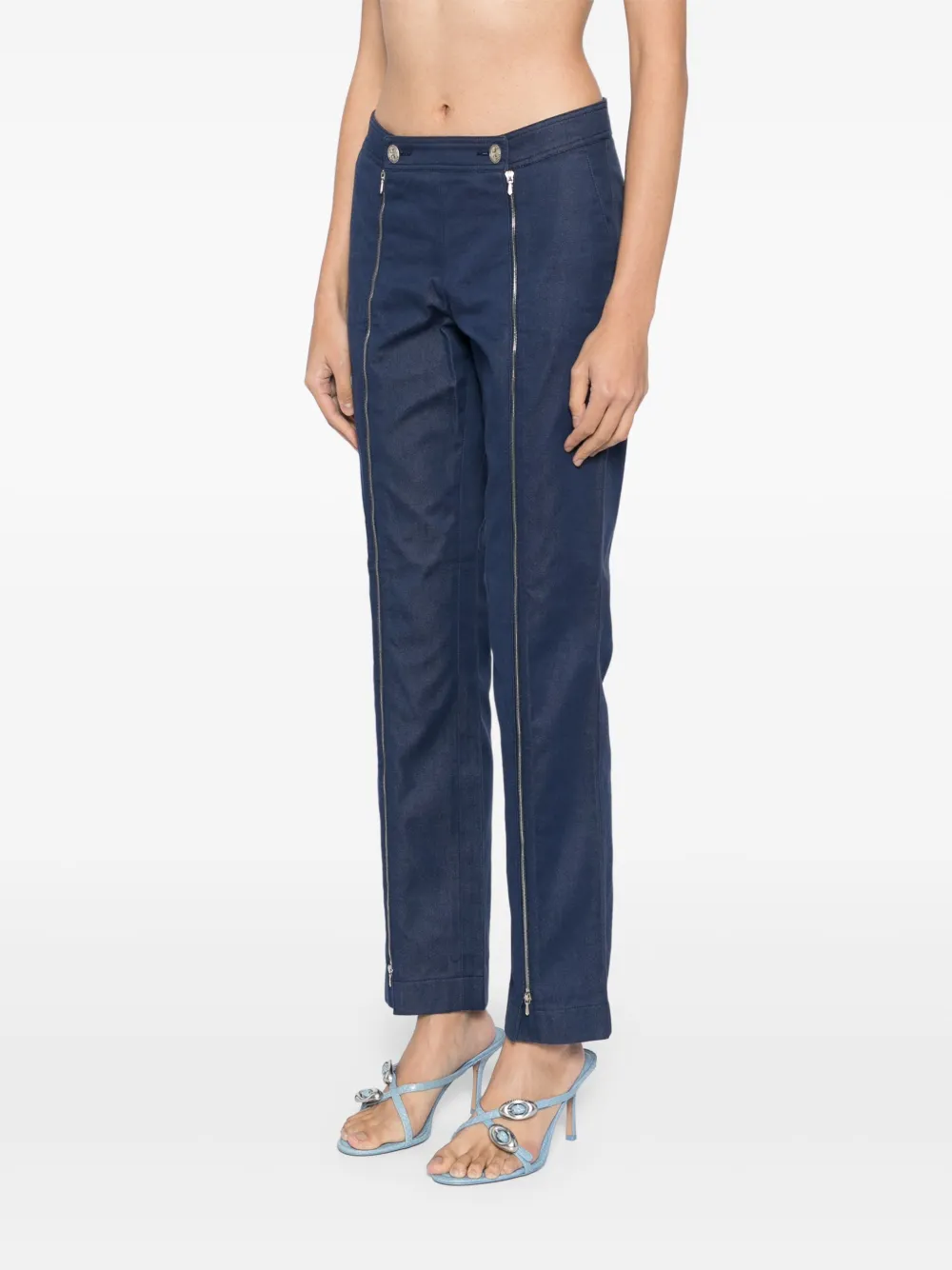 Pre-owned Chanel 2004 Zip-details Trousers In Blue