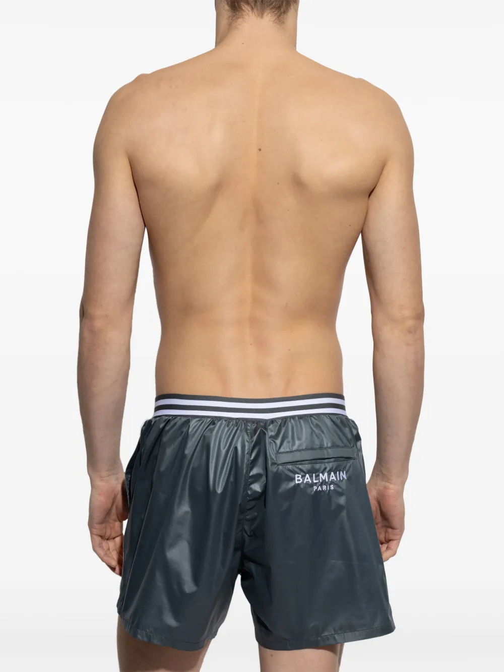 BALMAIN STRIPE-DETAIL SWIM SHORTS 