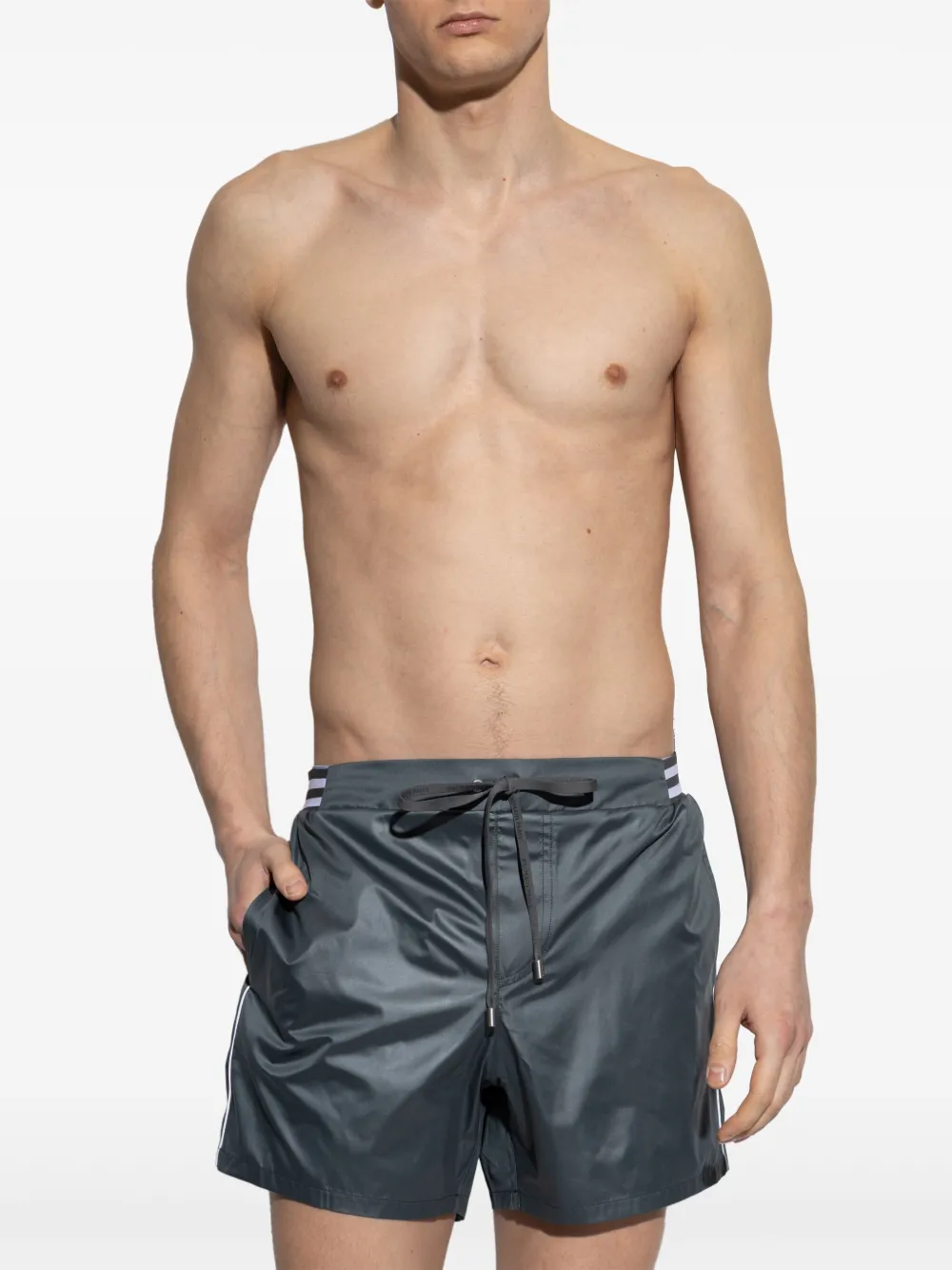 Balmain stripe-detail swim shorts - Grijs