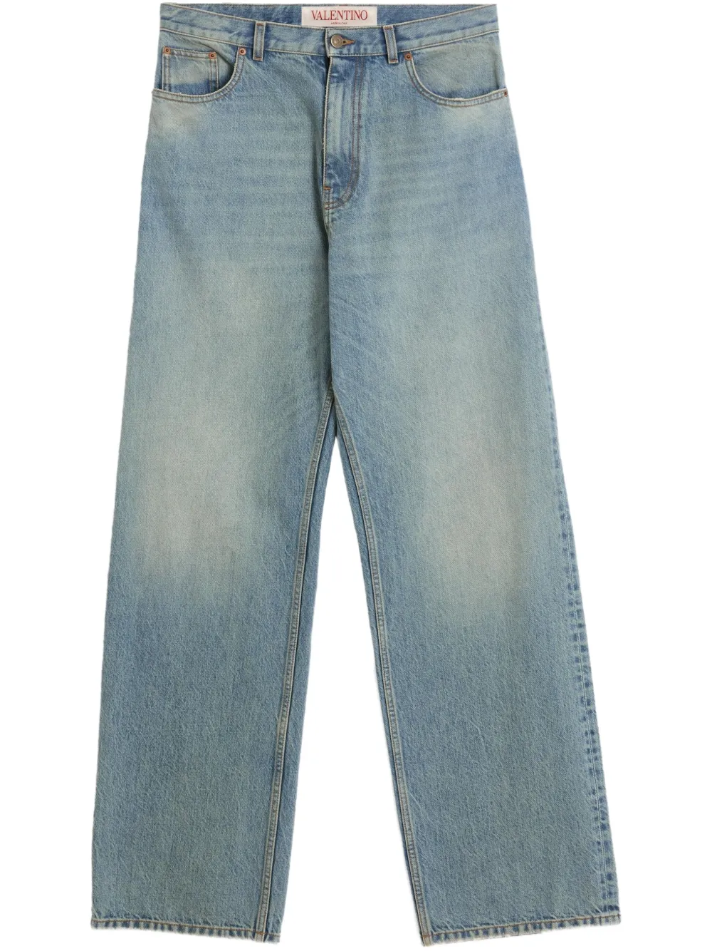 Valentino Straight Trousers With Belt Loops And Five Pockets In Blue