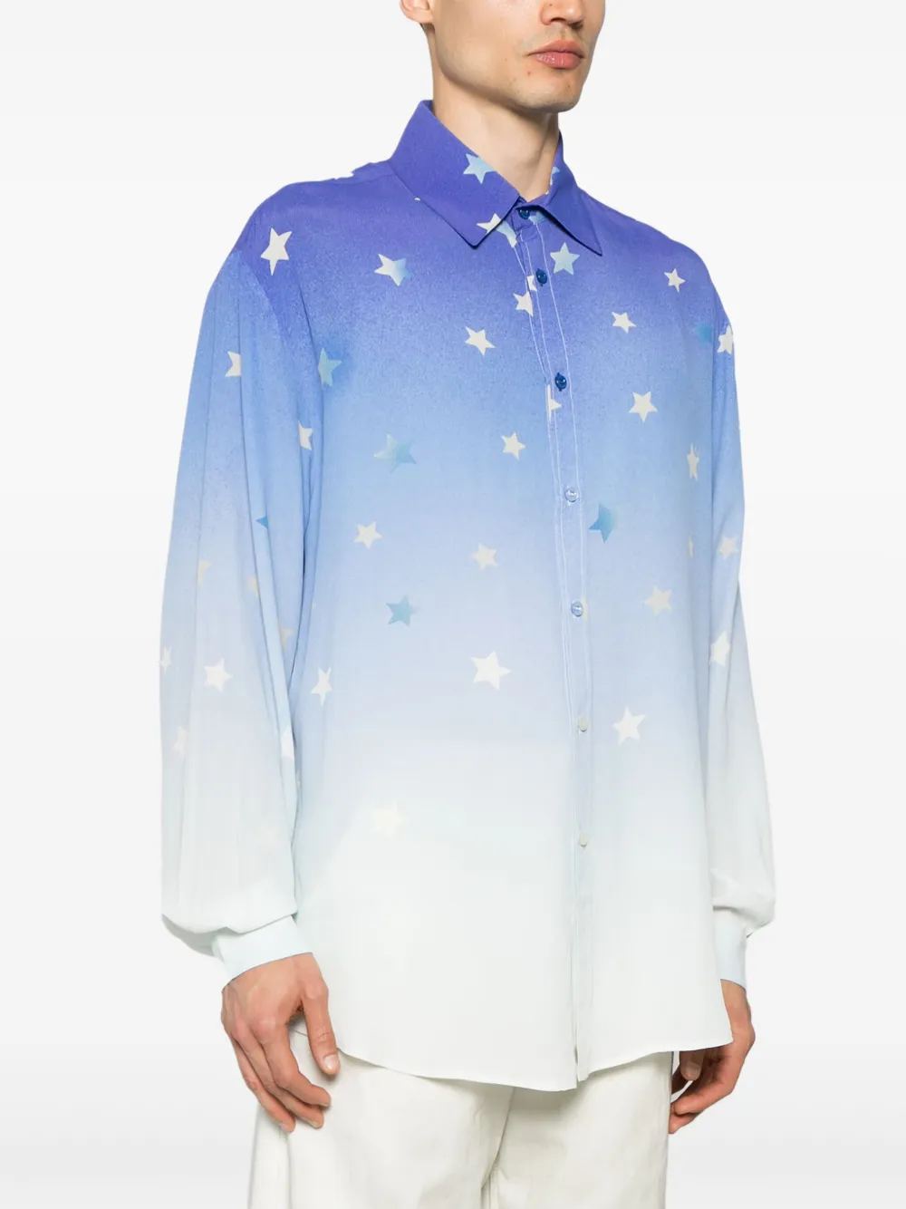 Erl Collared Shirt With Long Sleeves And Gradient Star Pattern In Blue