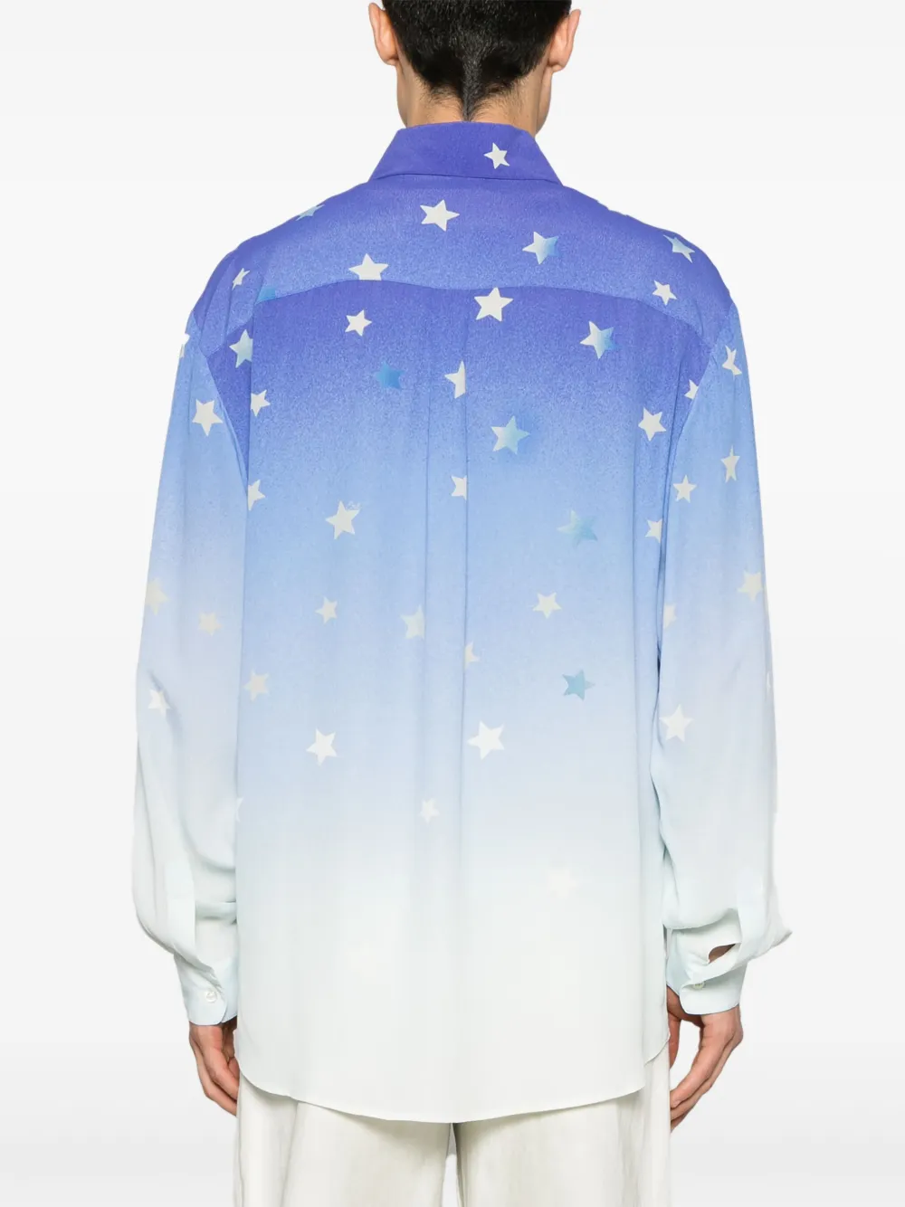 Erl Collared Shirt With Long Sleeves And Gradient Star Pattern In Blue