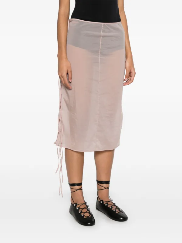 スカート LOW CLASSIC Woman Skirt Pink LW251SK07PK 0062 Low Classic see-through button-loop Midi Skirt | Pink