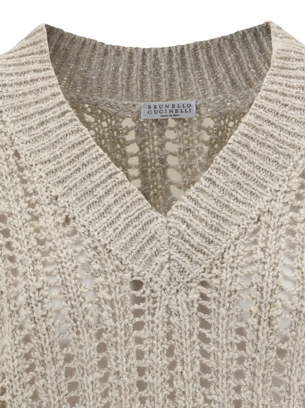 Brunello Cucinelli Kabelgebreide trui met V-hals Beige