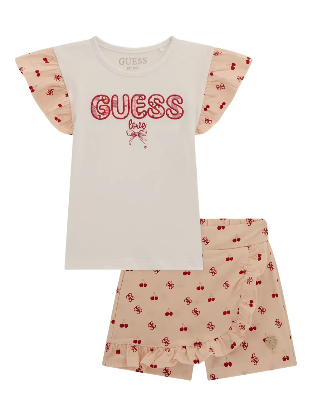 guess kids set de shorts y playera con estampado gráfico | rosado | Image 1