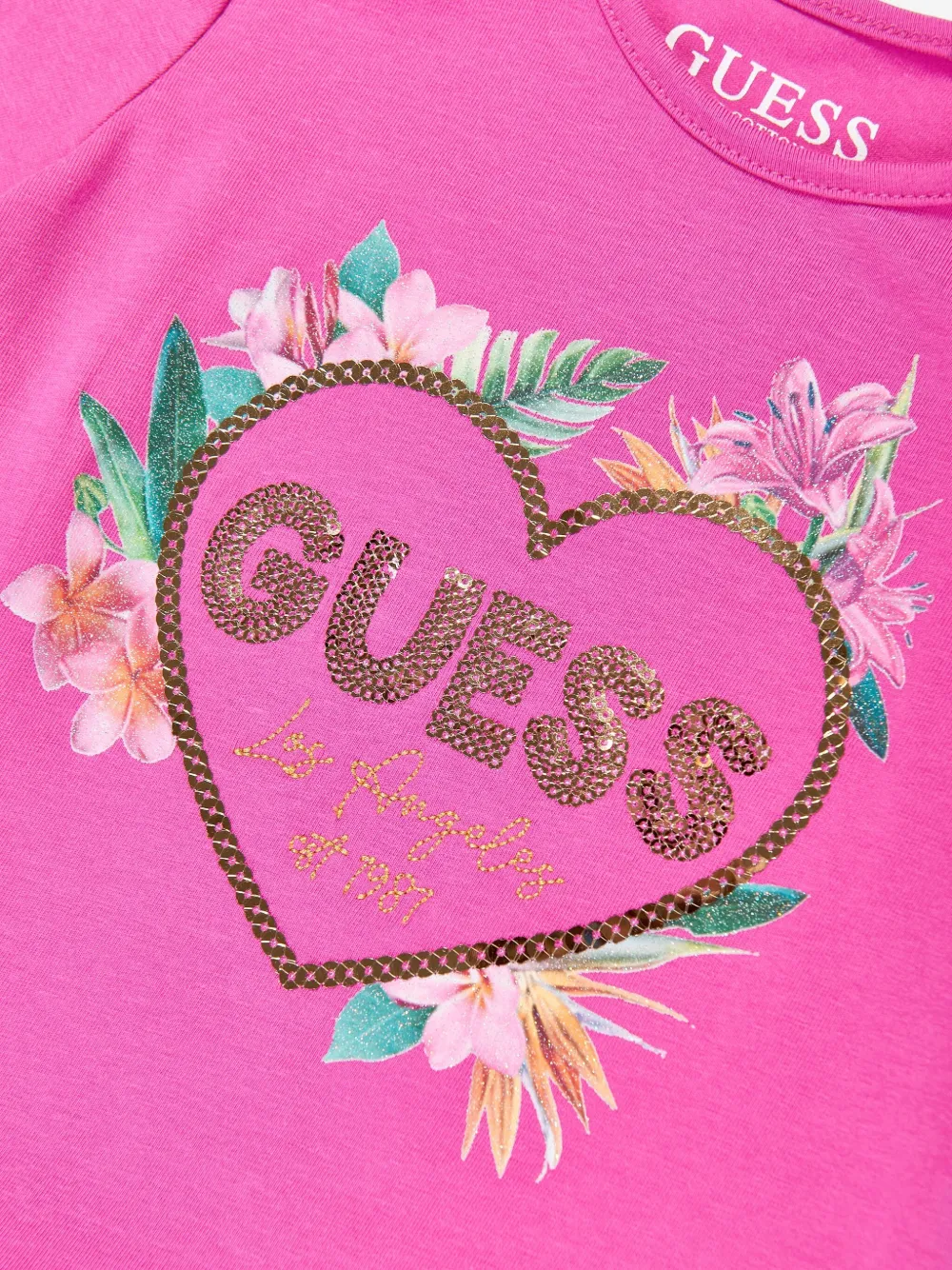 guess kids T-shirt verfraaid met logo PINK