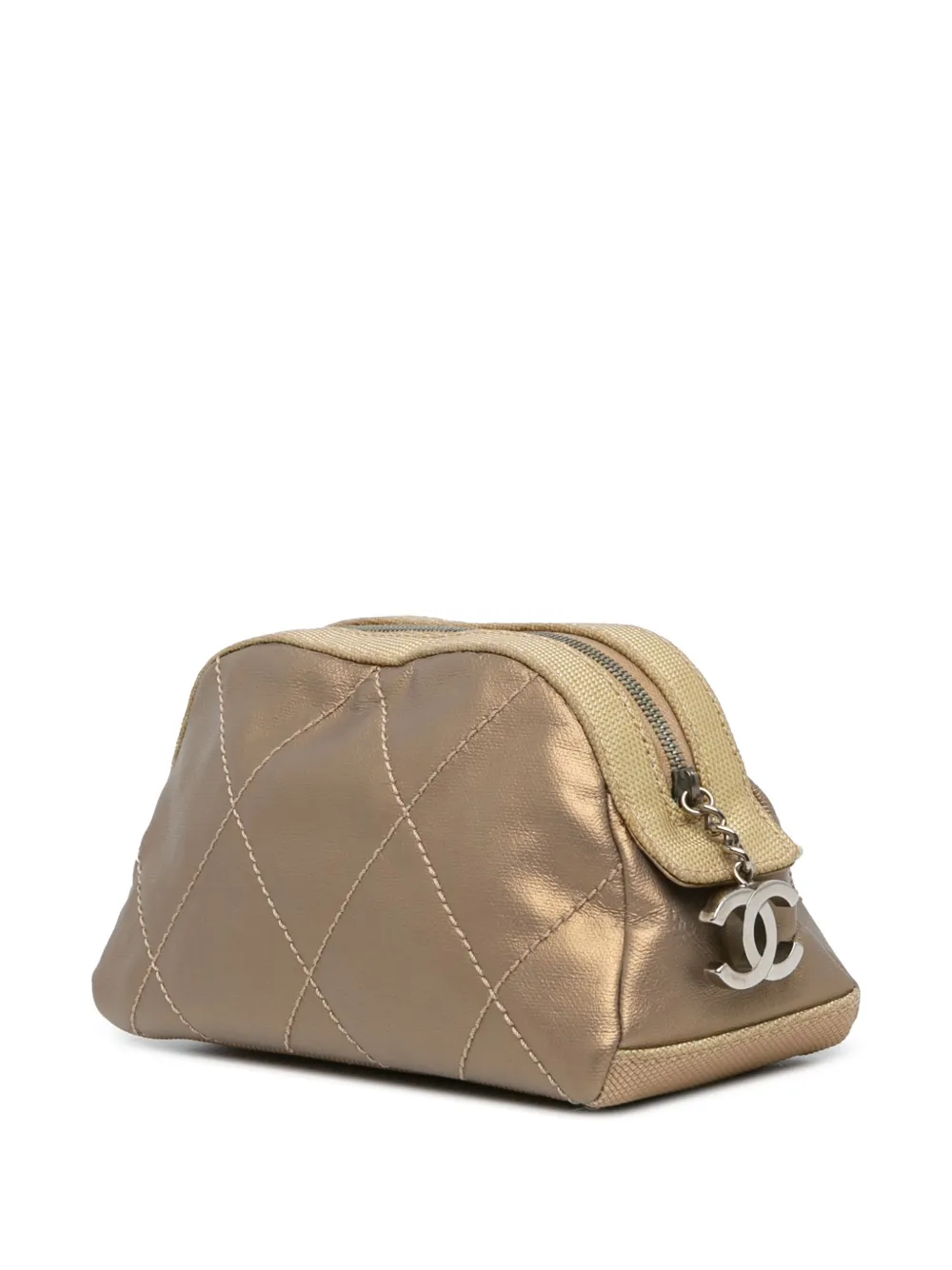 CHANEL Pre-Owned 2006-2008 Paris Biarritz gewatteerde make-up tas met metallic canvas - Goud