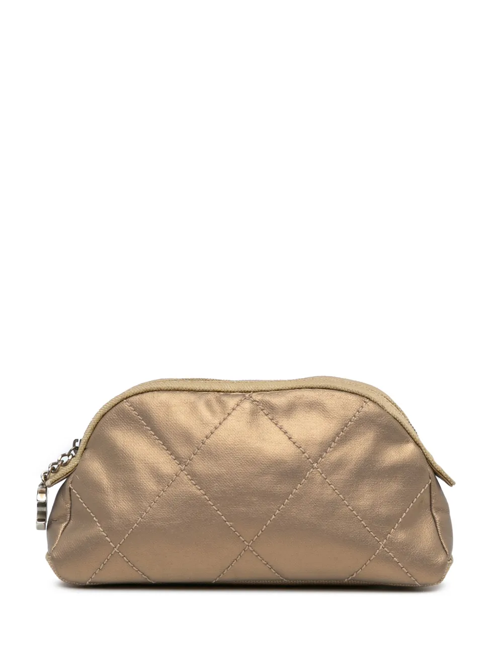 CHANEL Pre-Owned 2006-2008 Paris Biarritz Quilted Metallic Coated Canvas Cosmetic pouch | Gold | Image 1