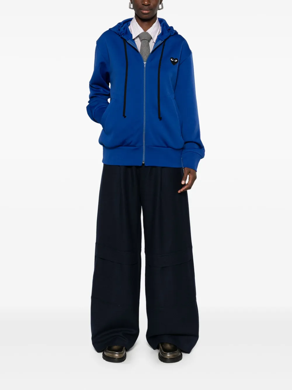 Comme Des Garçons Play Heart-emblem Zip-up Hoodie In Blue
