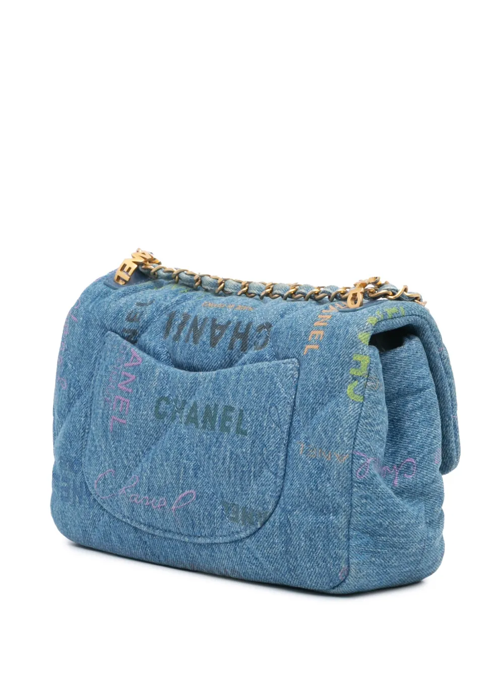 CHANEL Pre-Owned 2021-2024 Mini Denim Mood Flap rechthoekige gewatteerde crossbodytas - Blauw