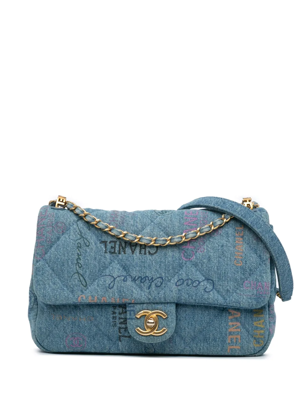 CHANEL Pre-Owned 2021-2024 ミディアム キルティング デニム ムード フラップ ショルダーバッグ - ブルー CHANEL Pre-Owned 2021-2024 ミディアム キルティング デニム ムード フラップ ショルダーバッグ - ブルー