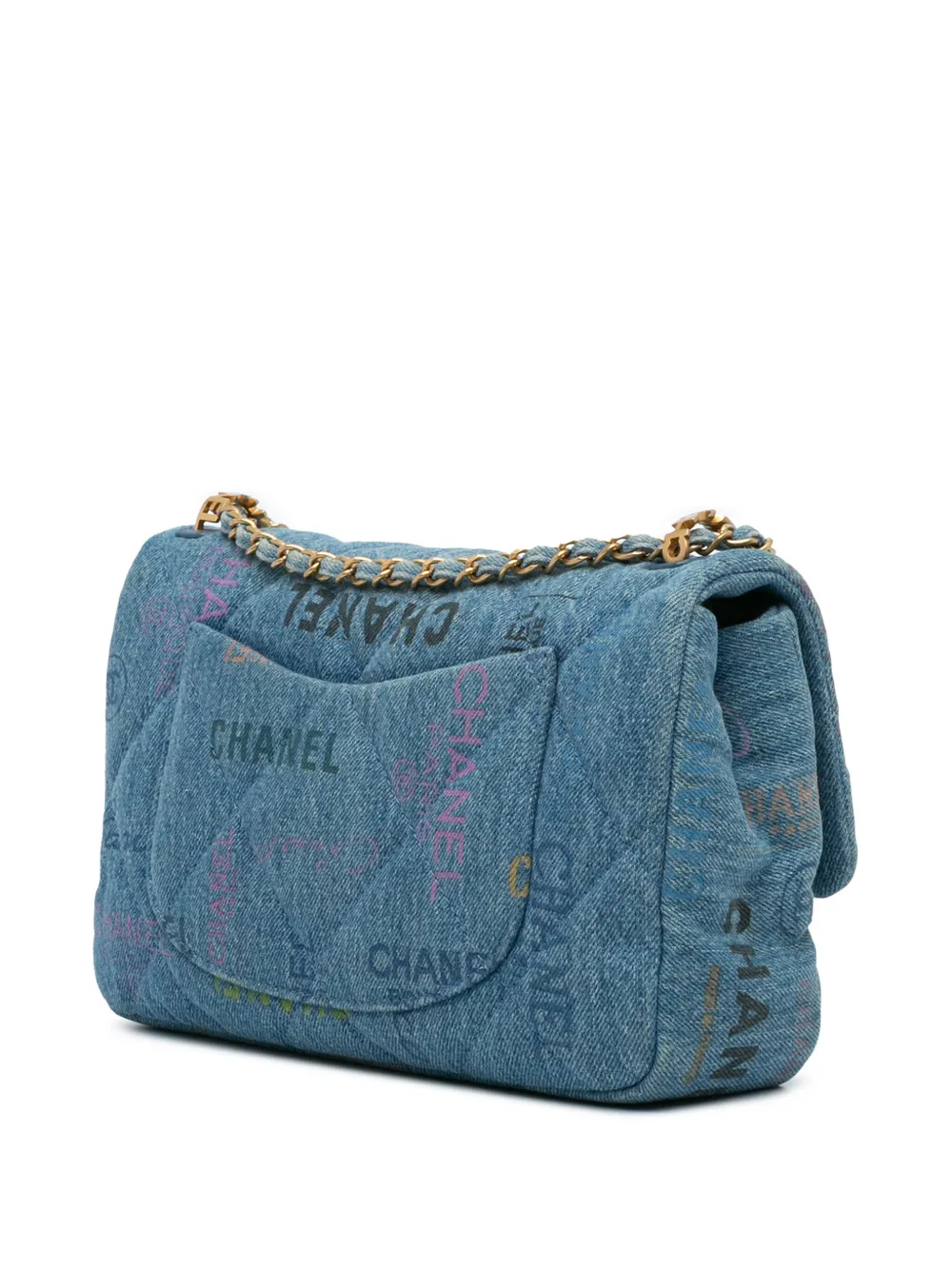 CHANEL Pre-Owned 2021-2024 medium gewatteerde denim Mood Flap crossbodytas - Blauw