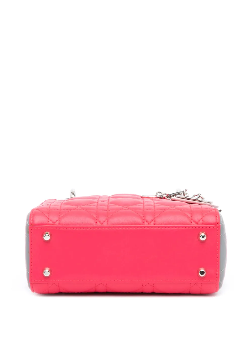 Pre-owned Dior 2014 Mini Tricolor Lambskin Cannage Lady Satchel In Pink