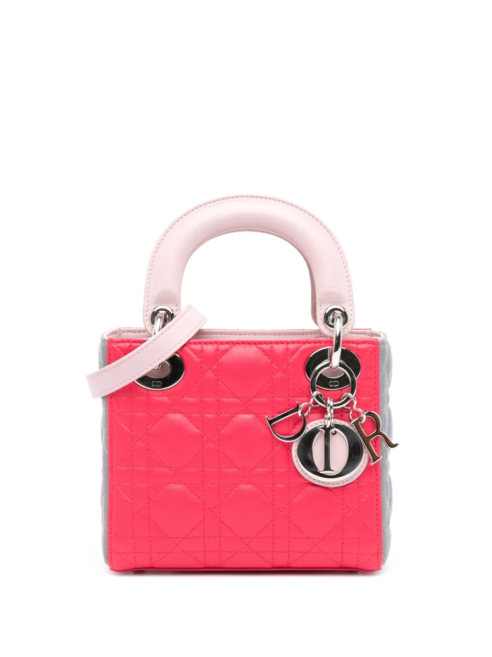 Christian Dior Pre-Owned 2014 ミニ トリコロール ラムスキン カナージュ レディ ディオール サッチェルバッグ Christian Dior Pre-Owned 2014 ミニ トリコロール ラムスキン カナージュ レディ ディオール サッチェルバッグ