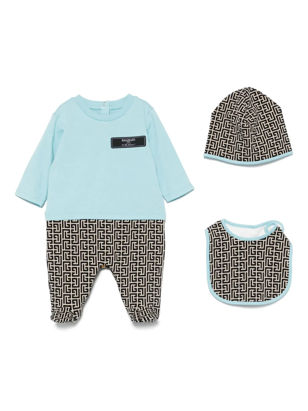 Balmain Kids Drie babypakjes met PB-monogram Blauw