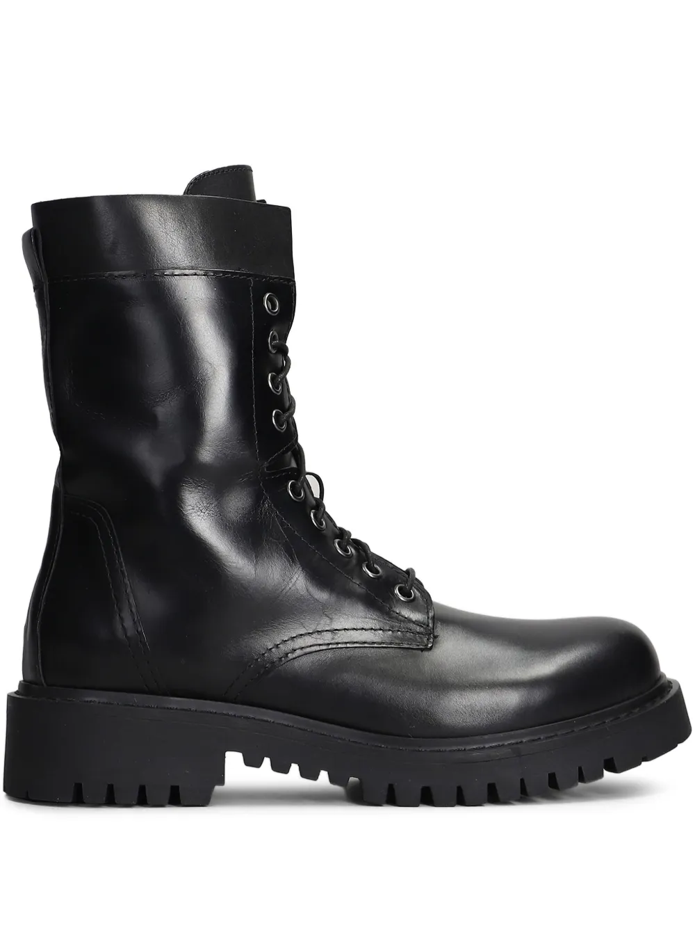 Julie Dee Leather Combat Boots In Black